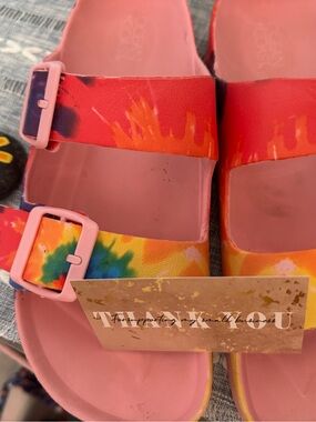 Colorful Tie-Dye Slide Sandals - Pink/Orange/Purple